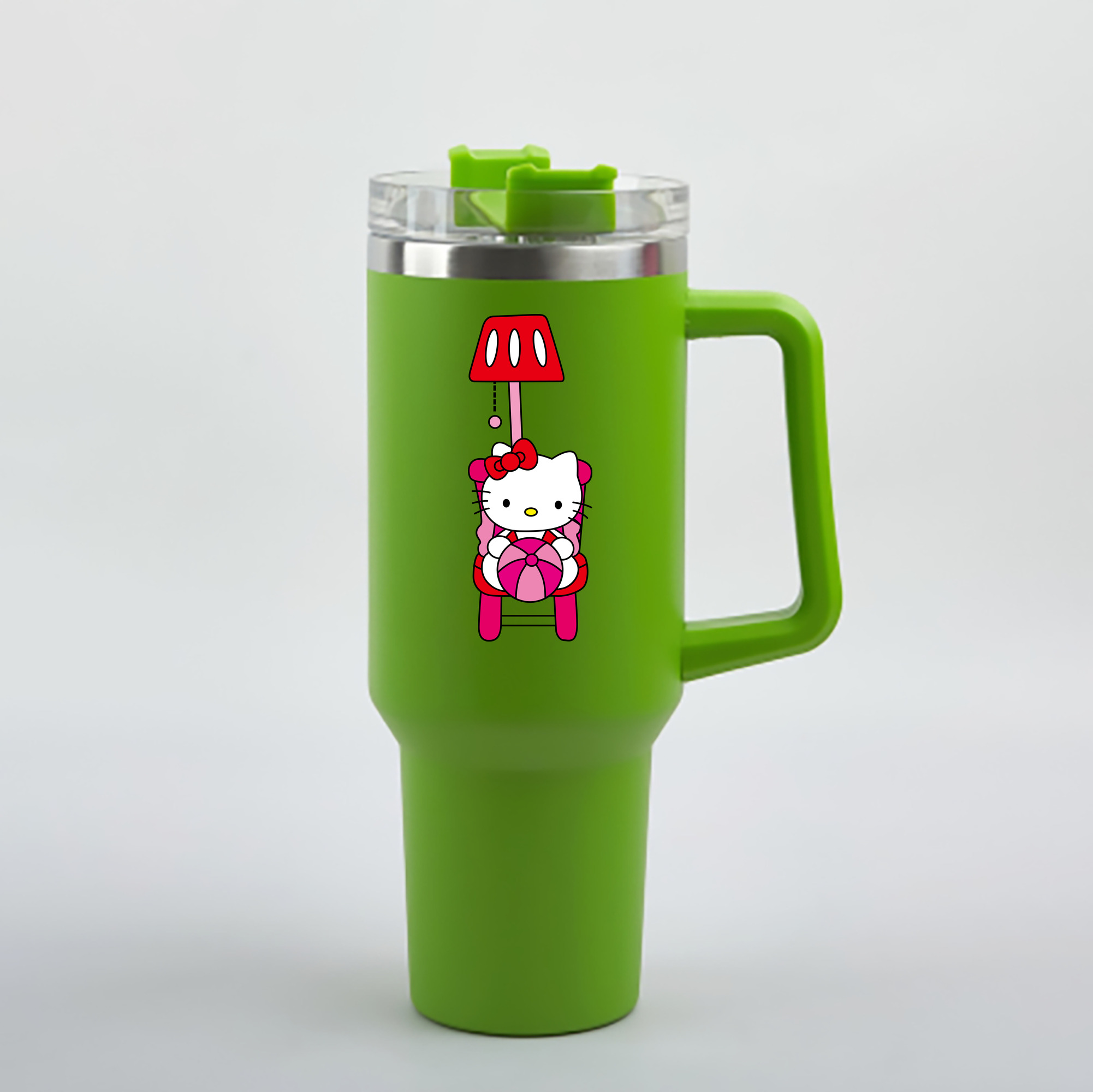 （画像用） Hello Kitty ハローキティ 1200mL車用タンブラー - クリスタルステッカー（プラスチックストロー付き）